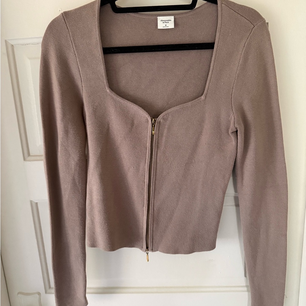 Square Neck Zip-Up Cropped Shirt